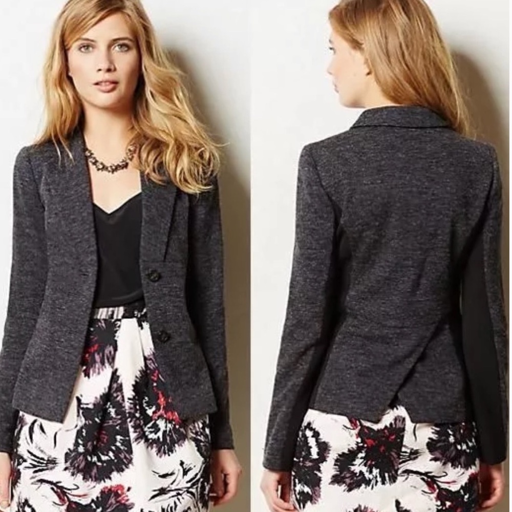 Anthropologie Cartonnier Womens Jacket Size 4 Blazer‎ Gray Black